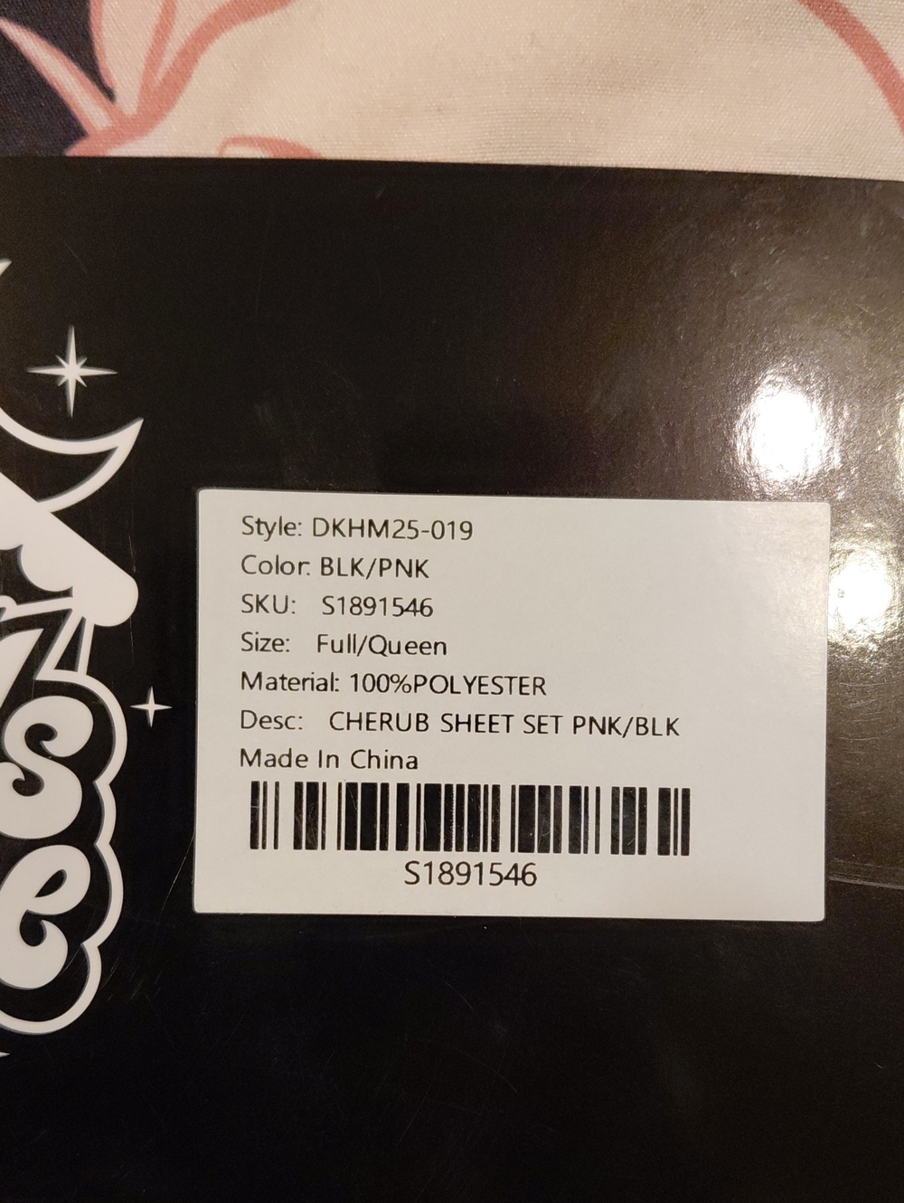 DOLLSKILL Dolls Home Full/Queen Cherub Print Black and Pink Bedding/print Bag